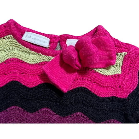 Baby Girl First Impression 6-9 MOS Pink And Purple Wavy Cotton Knit Dress EUC - Picture 2 of 5